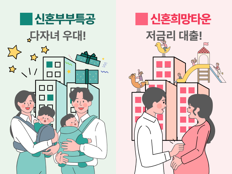 신혼부부특공과 신혼희망타운의 자격 조건, 당첨 기준, 혜택 비교 인포그래픽