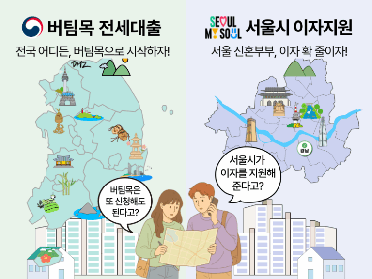버팀목 전세자금대출과 서울시 이자지원 정책의 조건 및 차이점 비교 인포그래픽