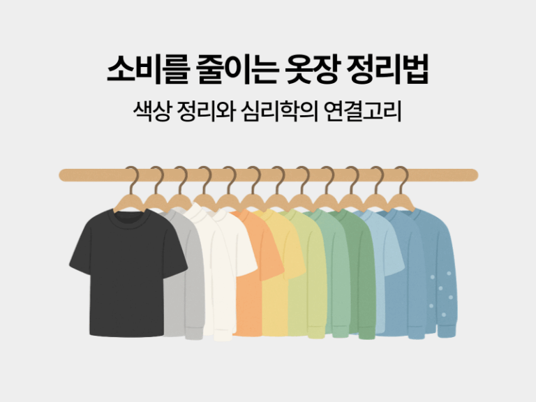 옷걸이 정리법으로 소비를 줄이는 방법과 정리 효과를 시각적으로 보여주는 인포그래픽