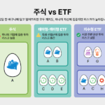 주식과 ETF 차이 분산 투자 구조와 리스크 수준을 비교한 인포그래픽